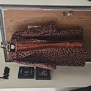 Animal Leopard Print Jacquard Brown Pea Overcoat